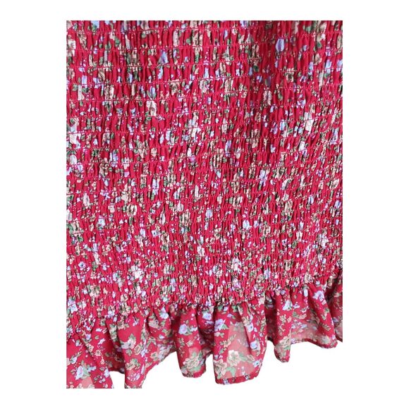 URBAN OUTFITTERS Women's M Dress Red Floral Smocked Elastic Skirt Short Sleeve - Picture 5 of 7
